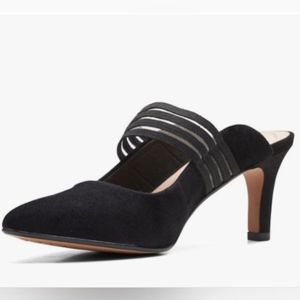 Clark's Women's Illeana Gem Mule Black Suede Heels Size 9.5